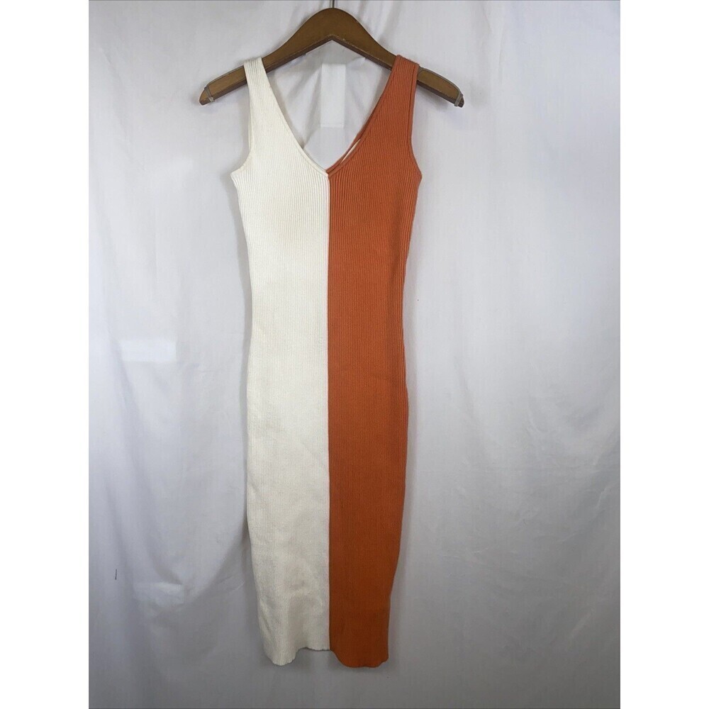 Willow & Wind Knit Tank Colorblock Midi Dress Orange White XS